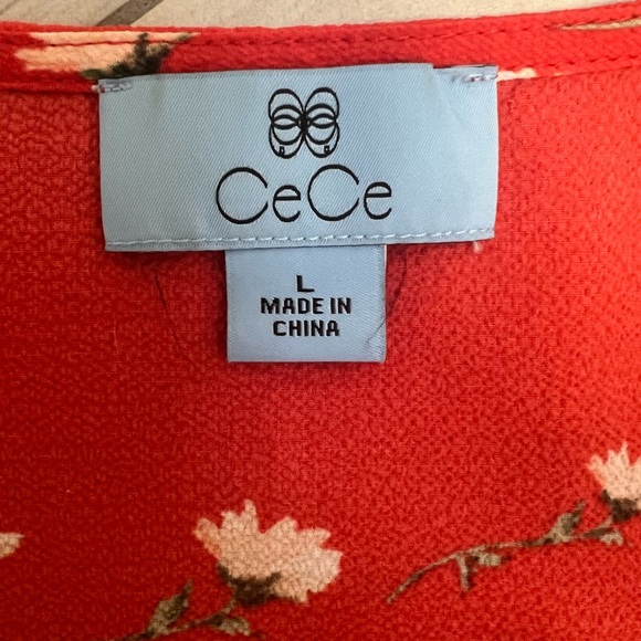 CeCe Women's Red Floral Blouse Sz L - Picture 5 of 8